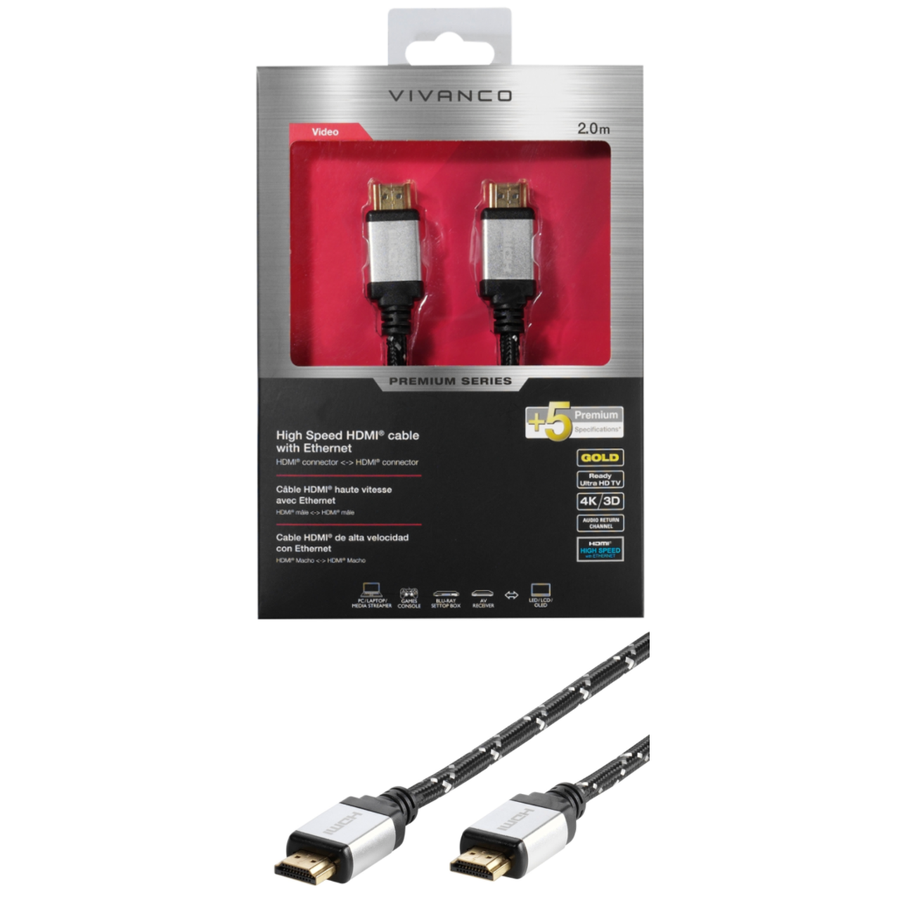 CABLE HDMI 2.1 VIVANCO Plaqué OR 2M 8K/4K/1080 - Vente de Matériel