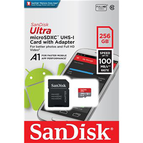 Carte memoire SanDisk Ultra MicroSDXC 256 Go 100Mo seconde UHS I avec adaptateur SD