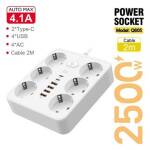 POWER SOCKET Q605 2M 2500W 06 PRISE + 04 USB + 02USB C  WHITE