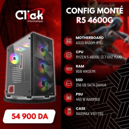 CONFIG / R5 4600G / 8GB RAM / 256GB SSD / B450M-K II ASUS / 450W PSU /RAIDMAX V151 TBS