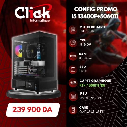 CONFIG / I5 13400F/ 08GB RAM/ 512GB SSD/ H610M-E D4 /RTX 5060TI/M1-650B /ATLAS E1